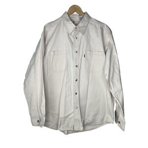 Vintage Levis Red Tab Denim Shirt Mens XL Off White Light Wash Button Up 90s Y2K